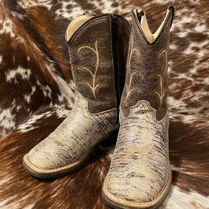 Girls Old West Faux Lizard Skin Cowgirl Boots